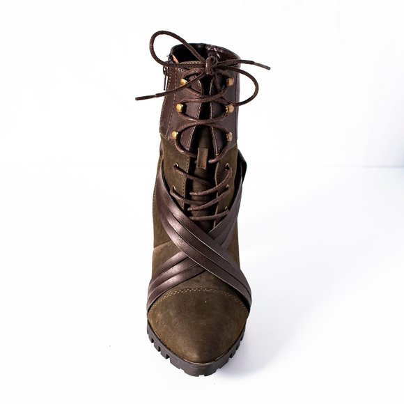 Qupid Brown & Green Zipper Booties - Picture 3 of 4